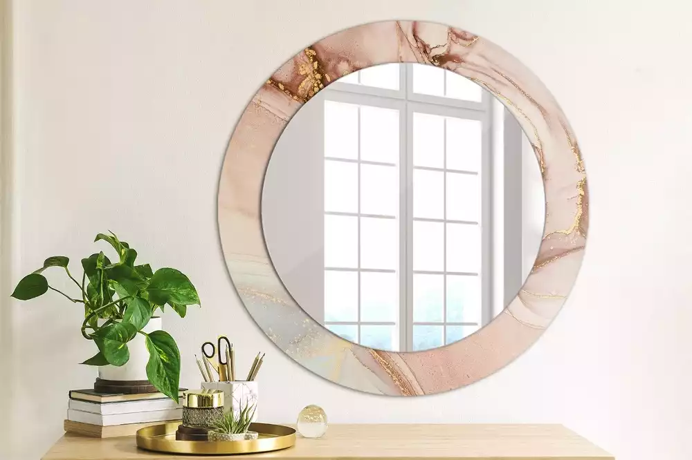 Miroir rond cadre avec impression Fluide abstrait