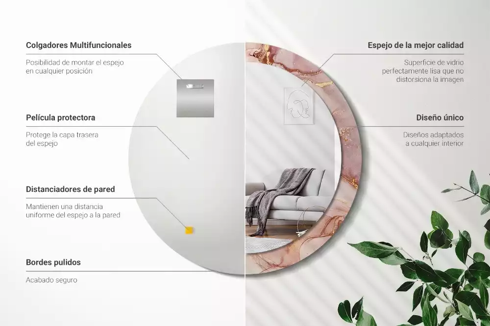 Miroir rond cadre avec impression Fluide abstrait