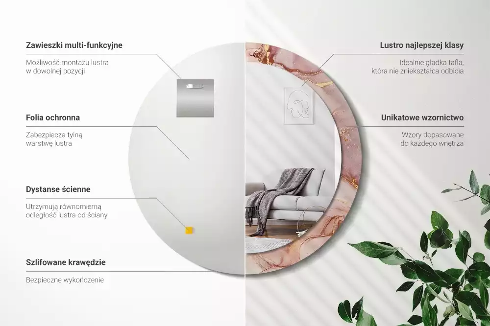 Miroir rond cadre avec impression Fluide abstrait