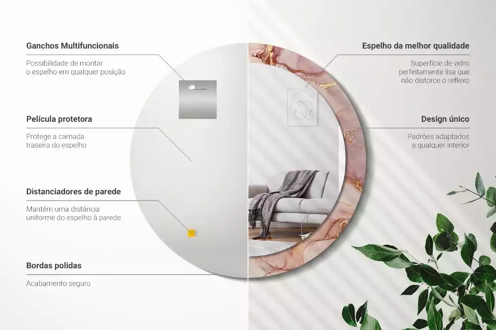 Miroir rond cadre avec impression Fluide abstrait