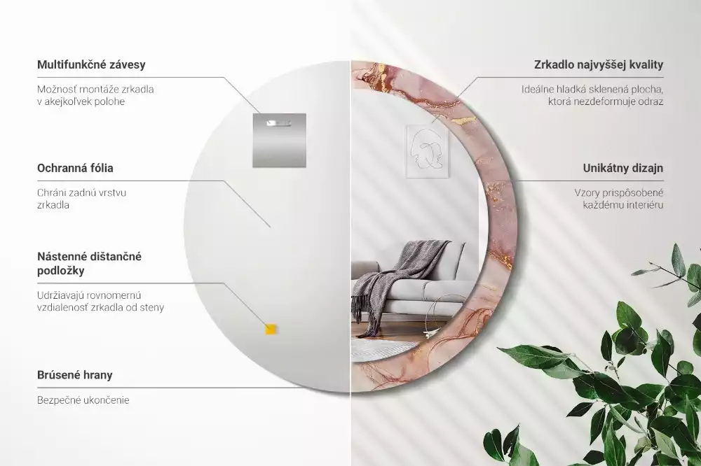 Miroir rond cadre avec impression Fluide abstrait