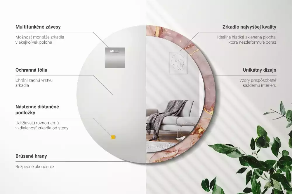 Miroir rond cadre avec impression Fluide abstrait