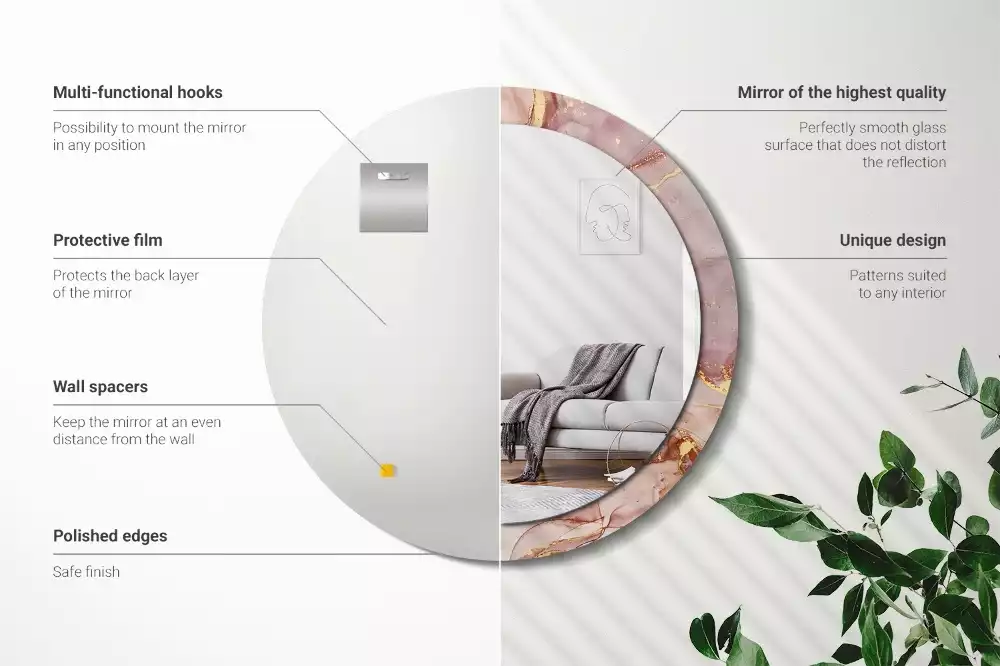 Miroir rond cadre avec impression Fluide abstrait