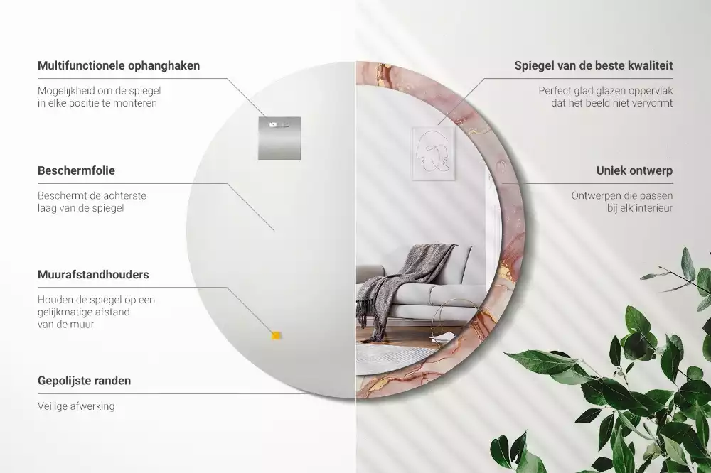 Miroir rond cadre avec impression Fluide abstrait