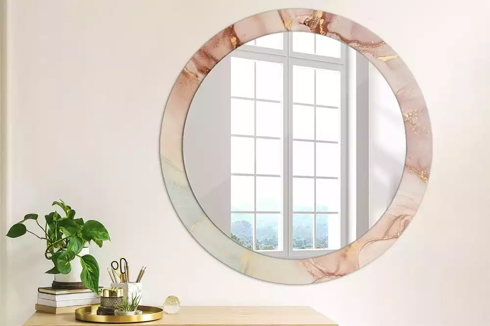 Miroir rond cadre avec impression Fluide abstrait