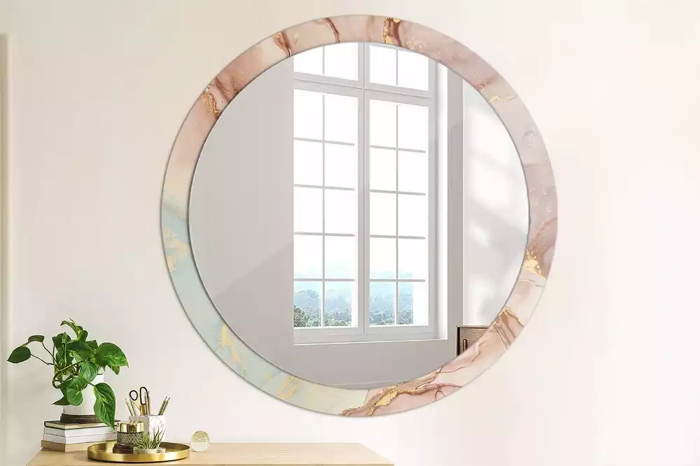 Miroir rond cadre avec impression Fluide abstrait