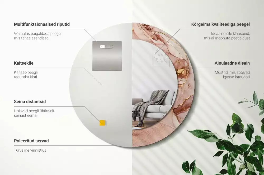 Miroir rond cadre avec impression Fluide abstrait
