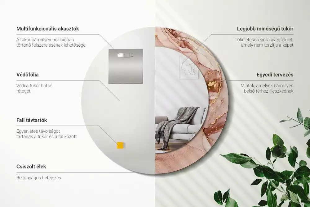 Miroir rond cadre avec impression Fluide abstrait