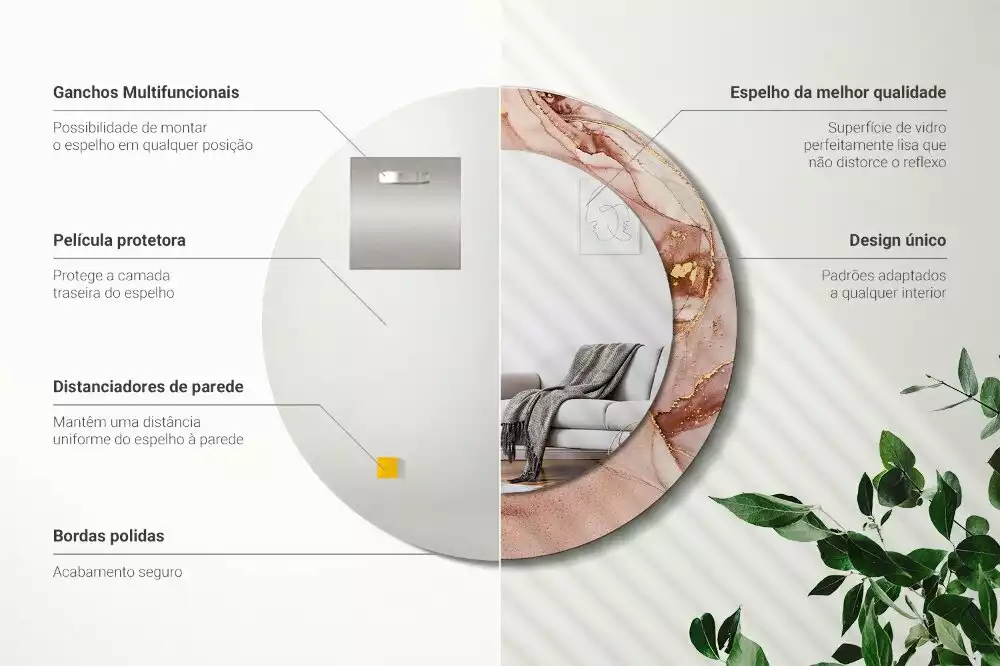 Miroir rond cadre avec impression Fluide abstrait