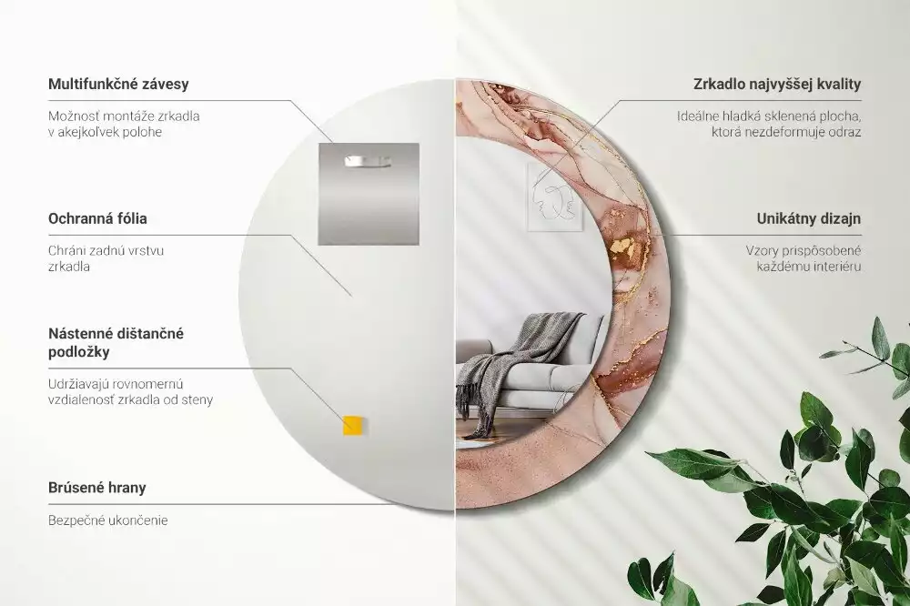 Miroir rond cadre avec impression Fluide abstrait