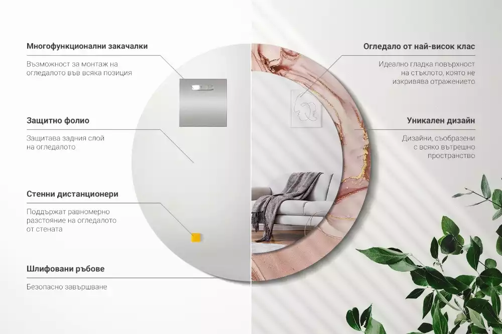 Miroir rond cadre avec impression Fluide abstrait