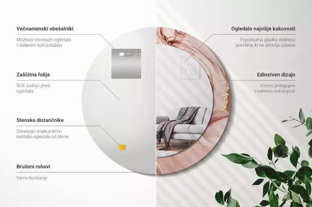 Miroir rond cadre avec impression Fluide abstrait