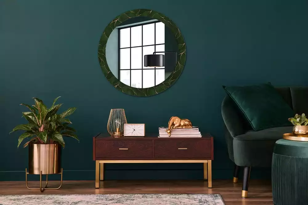 Miroir rond avec décoration Feuille abstraite