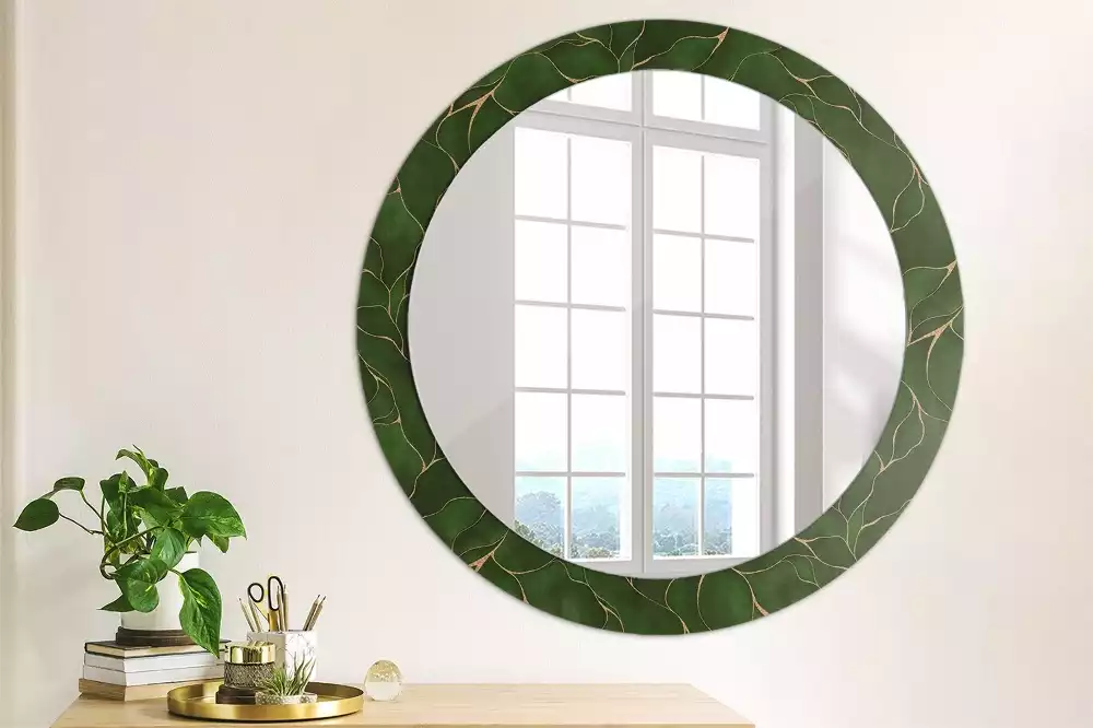 Miroir rond avec décoration Feuille abstraite
