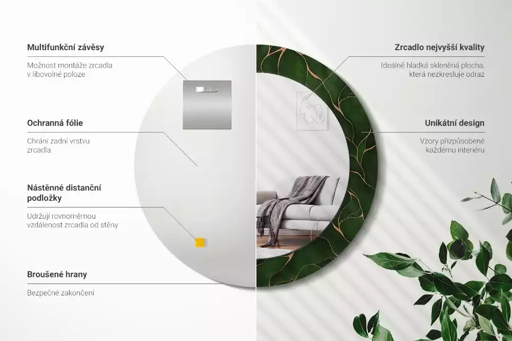 Miroir rond avec décoration Feuille abstraite