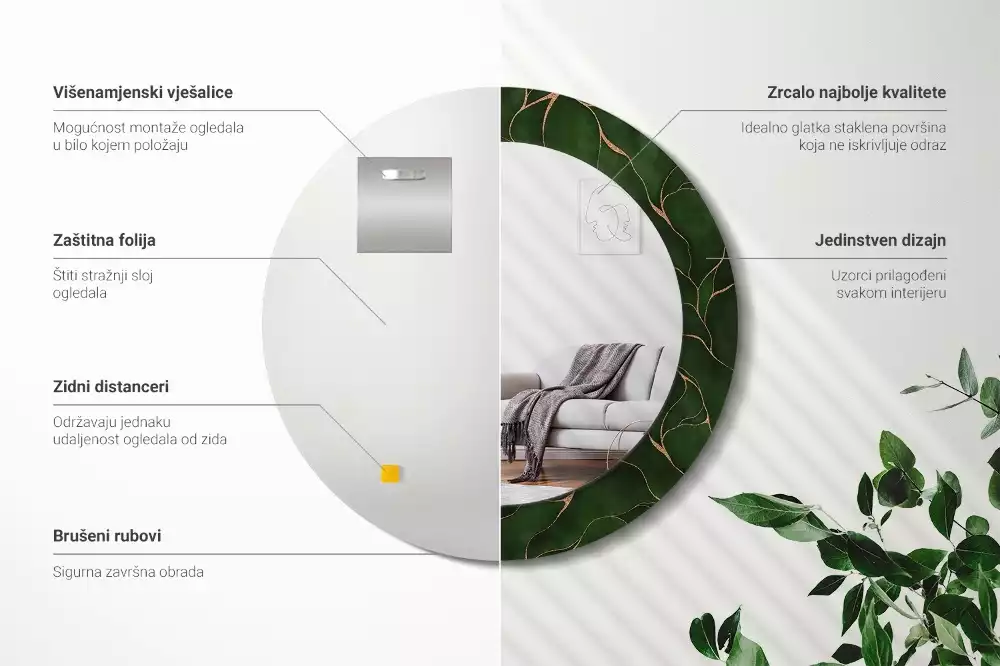 Miroir rond avec décoration Feuille abstraite