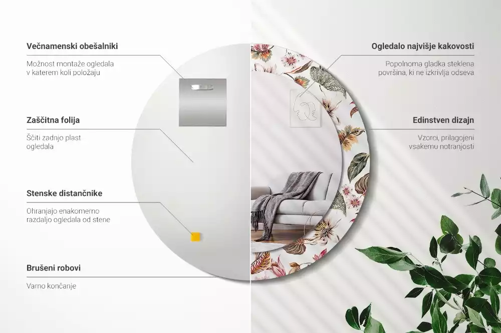 Miroir rond avec décoration Fleurs vintage