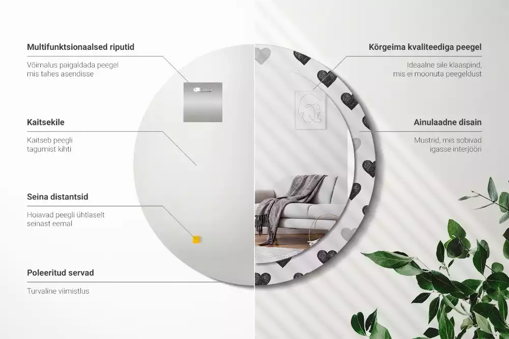 Miroir rond imprimé Cœurs abstraits