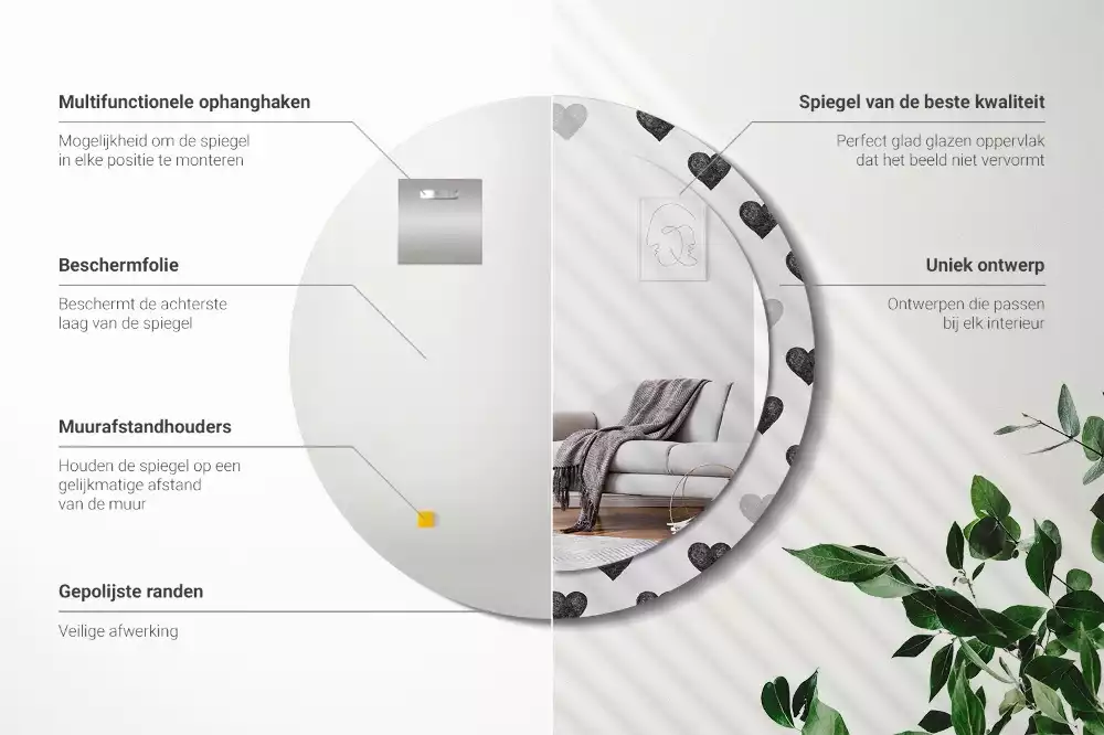 Miroir rond imprimé Cœurs abstraits