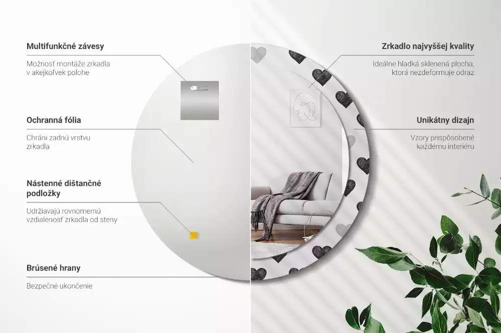 Miroir rond imprimé Cœurs abstraits