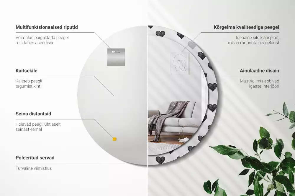 Miroir rond imprimé Cœurs abstraits