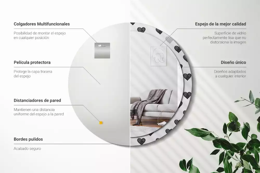 Miroir rond imprimé Cœurs abstraits