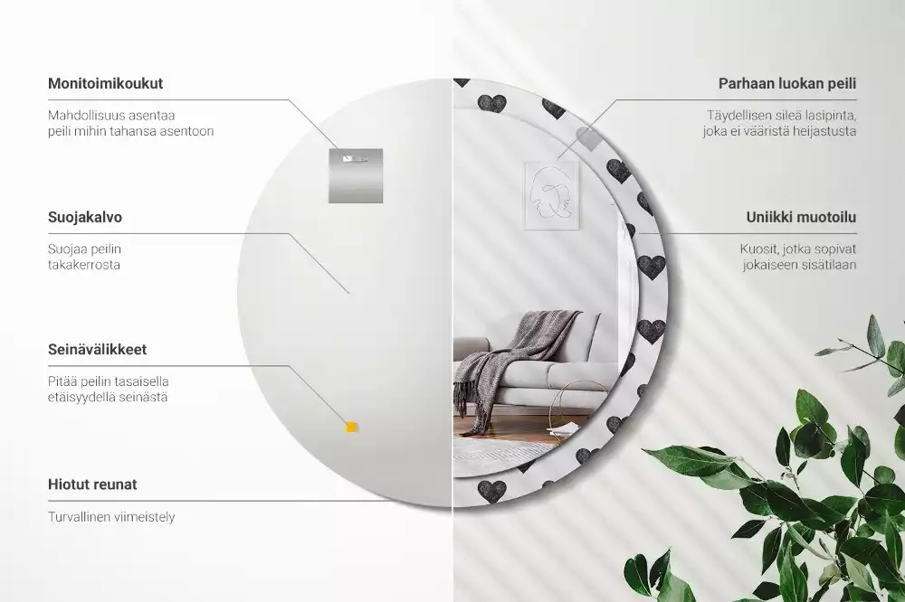 Miroir rond imprimé Cœurs abstraits