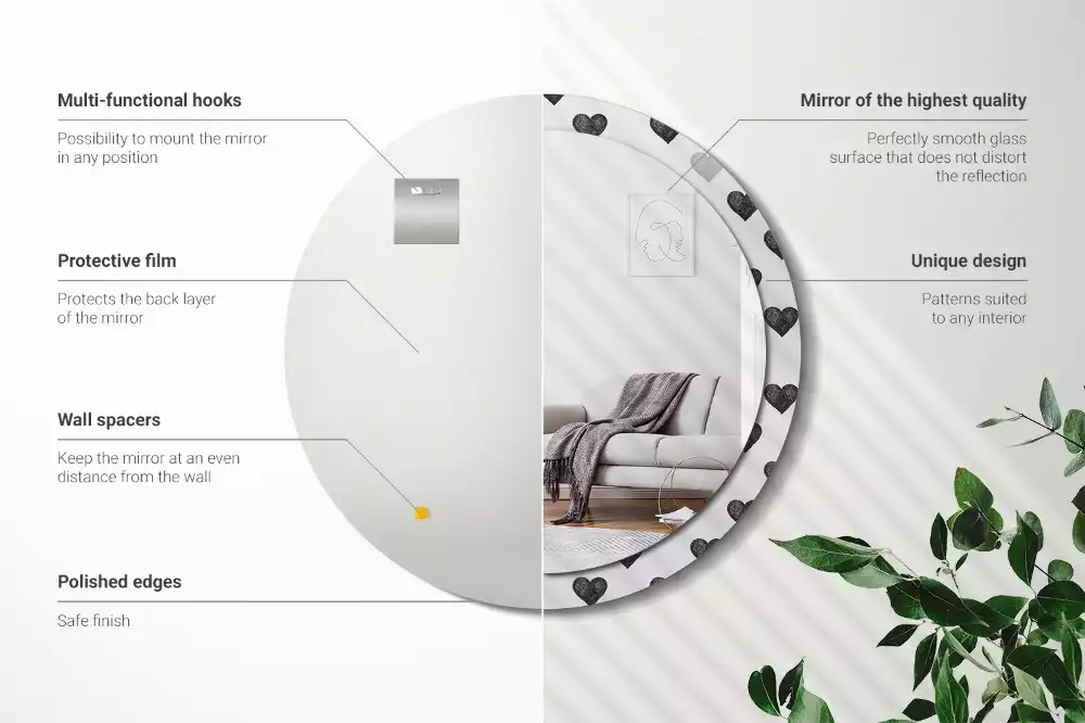 Miroir rond imprimé Cœurs abstraits