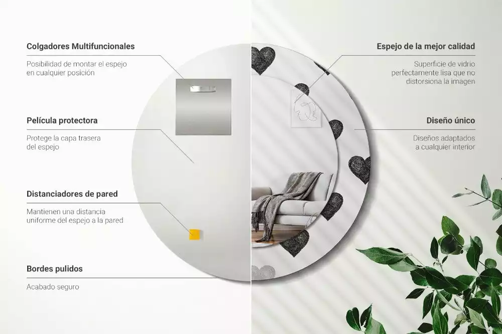 Miroir rond imprimé Cœurs abstraits