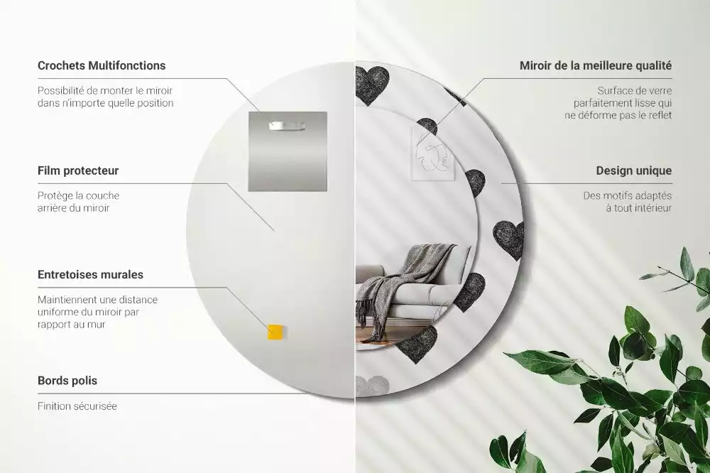 Miroir rond imprimé Cœurs abstraits