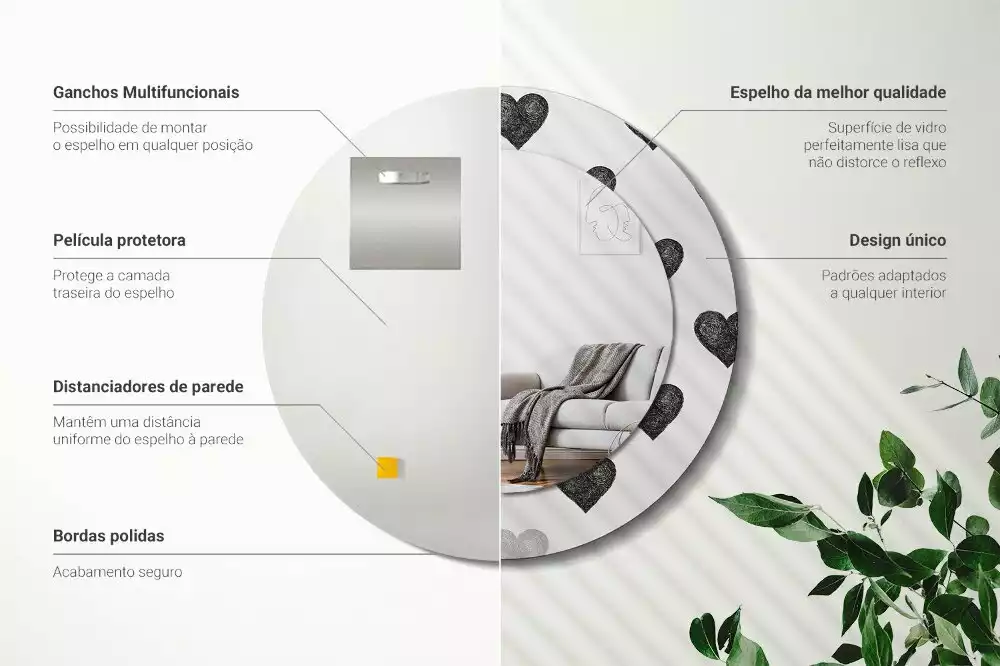 Miroir rond imprimé Cœurs abstraits