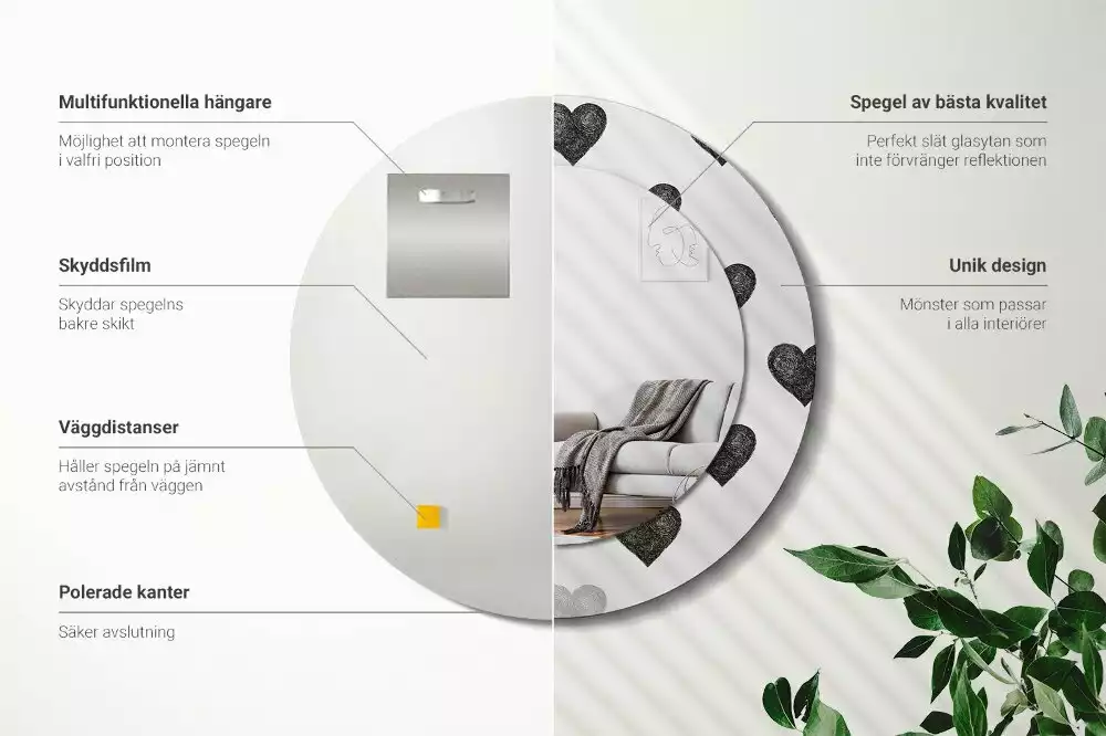 Miroir rond imprimé Cœurs abstraits