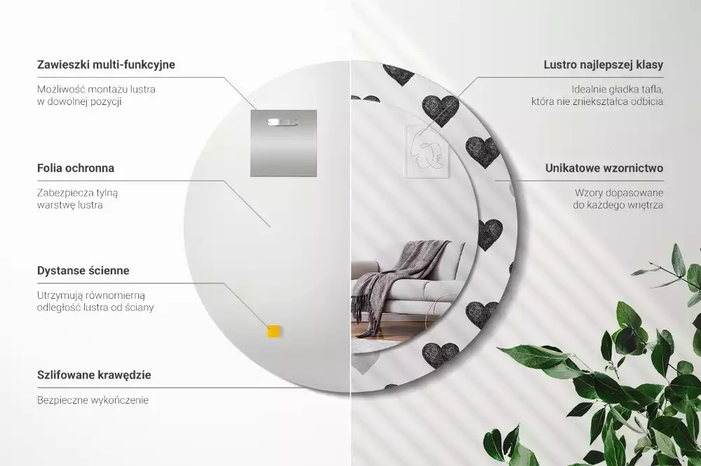 Miroir rond imprimé Cœurs abstraits