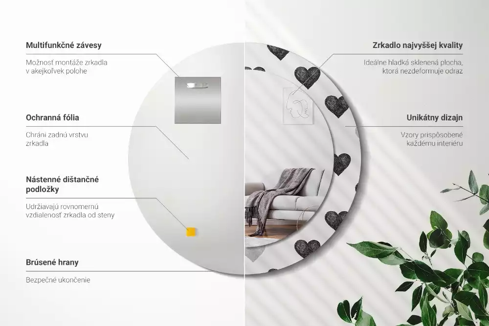 Miroir rond imprimé Cœurs abstraits