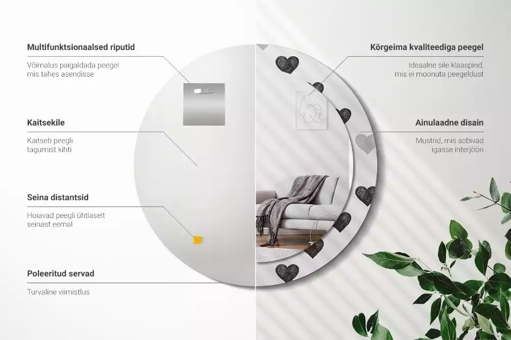 Miroir rond imprimé Cœurs abstraits