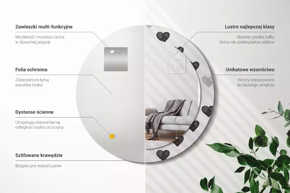 Miroir rond imprimé Cœurs abstraits