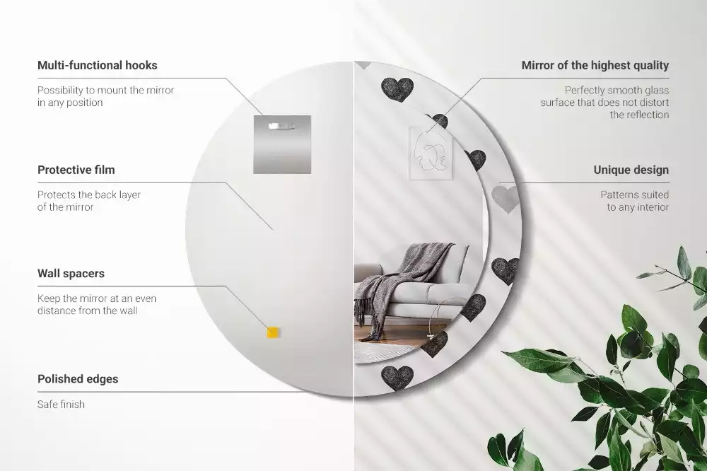 Miroir rond imprimé Cœurs abstraits