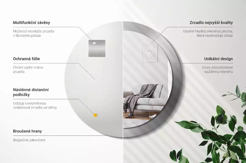 Miroir rond imprimé Imitation métal