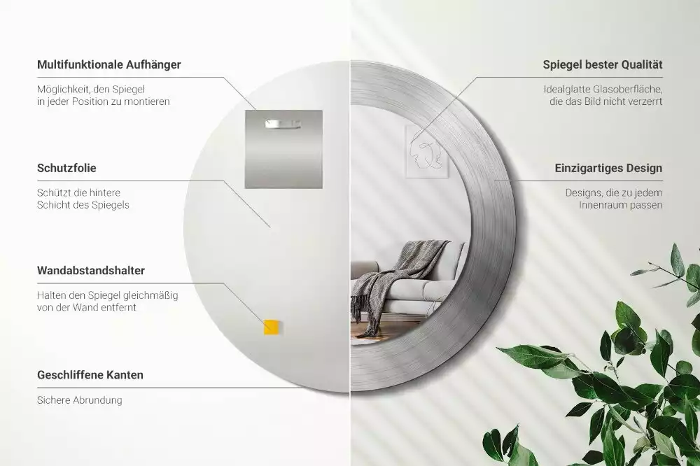 Miroir rond imprimé Imitation métal