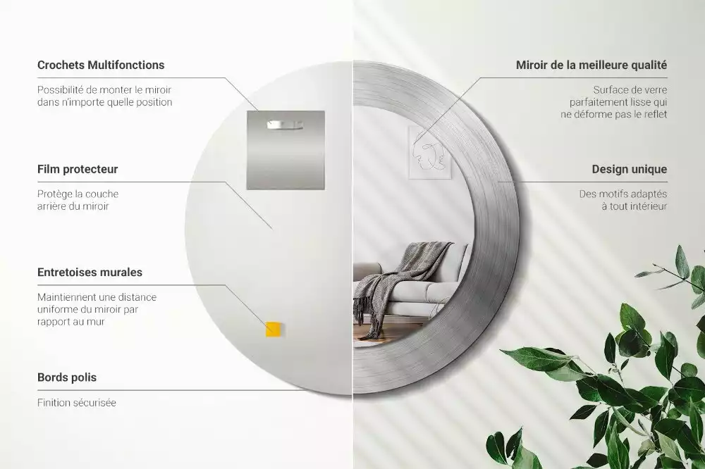 Miroir rond imprimé Imitation métal