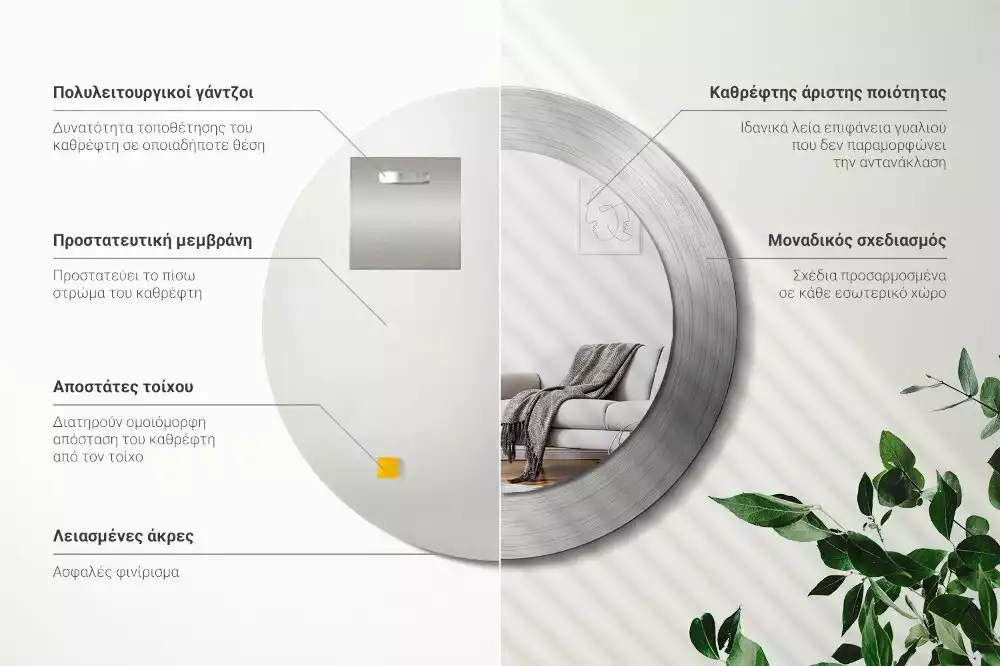 Miroir rond imprimé Imitation métal