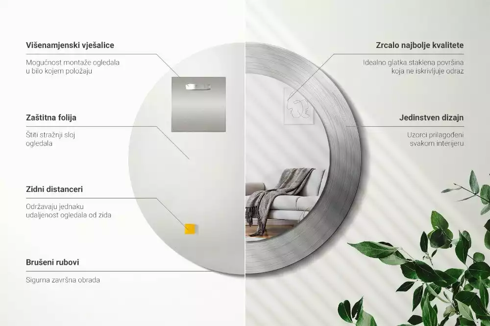 Miroir rond imprimé Imitation métal