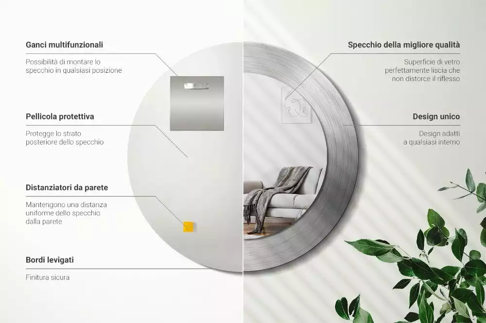 Miroir rond imprimé Imitation métal