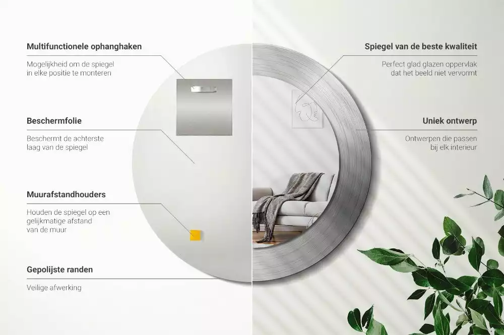 Miroir rond imprimé Imitation métal