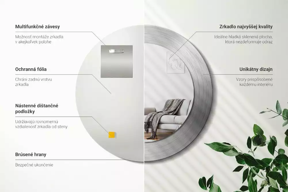 Miroir rond imprimé Imitation métal