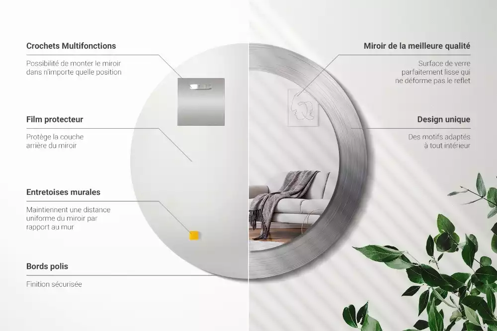 Miroir rond imprimé Imitation métal