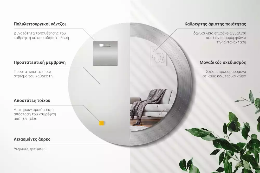 Miroir rond imprimé Imitation métal