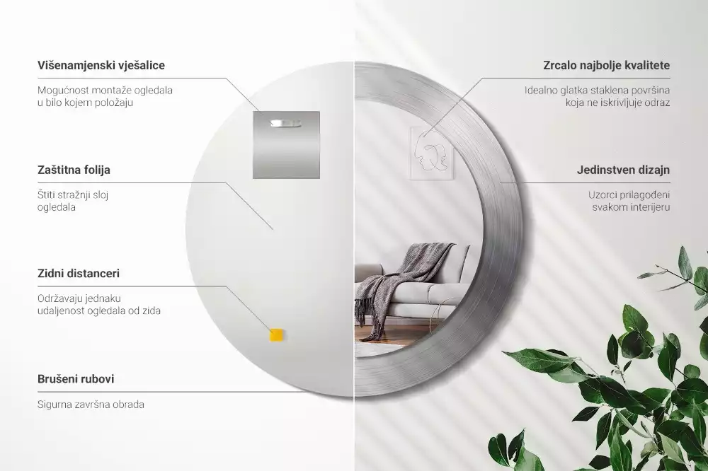 Miroir rond imprimé Imitation métal