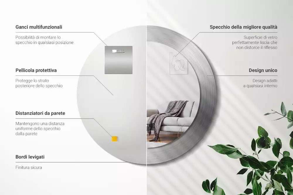 Miroir rond imprimé Imitation métal