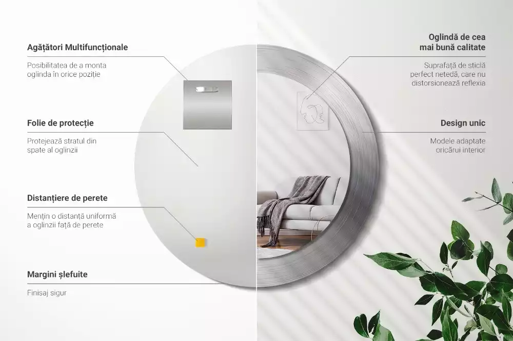 Miroir rond imprimé Imitation métal